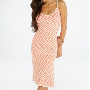 White & Orange Knit Midi Dress